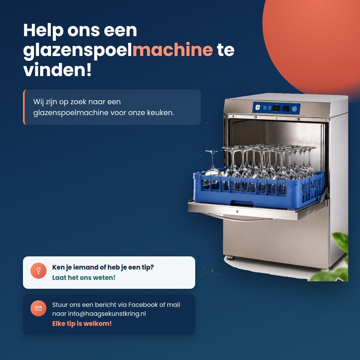 Gezocht – glazenspoelmachine, Ophalen of Verzenden, Zo goed als nieuw, 60 cm of meer