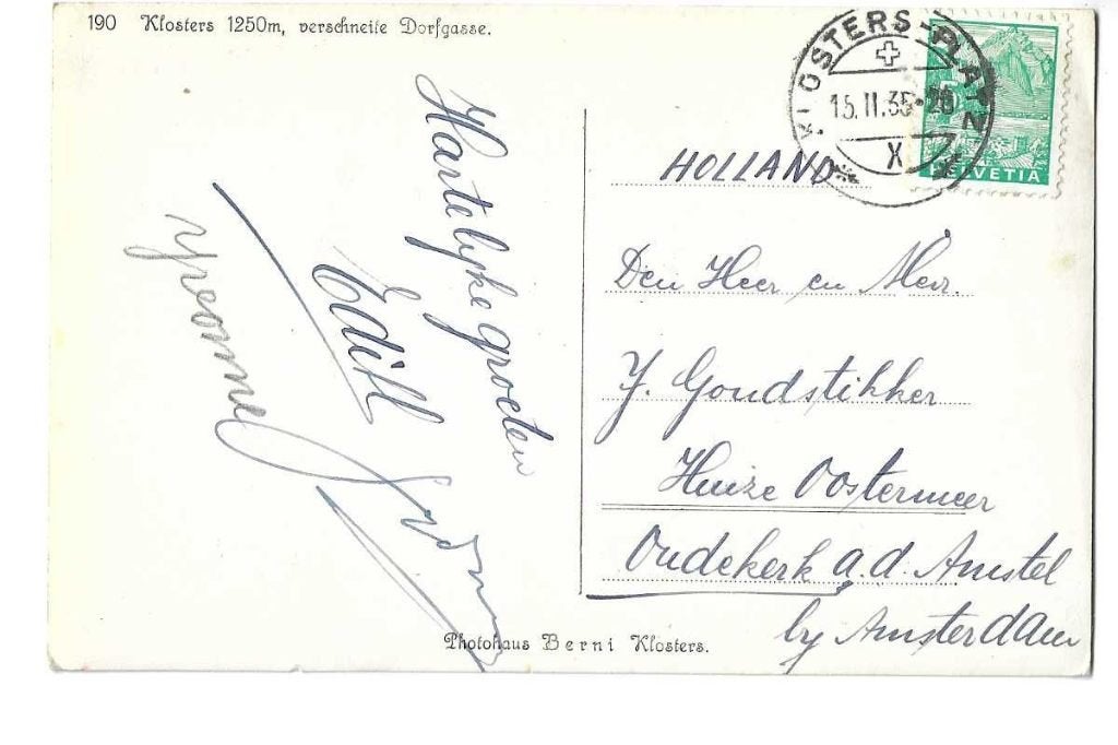 goudstikker  1935  klosters, Verzenden