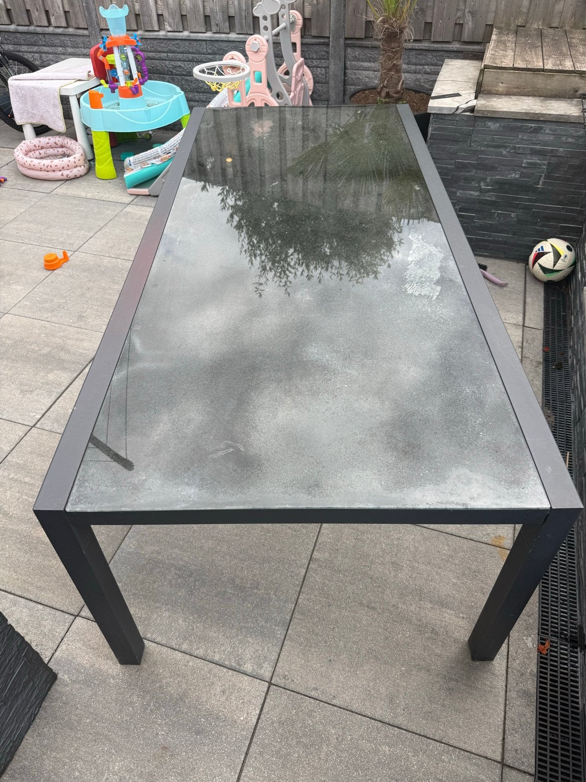 Tuintafel aluminium met glasplaat, Ophalen, Gebruikt, Rechthoekig, Aluminium