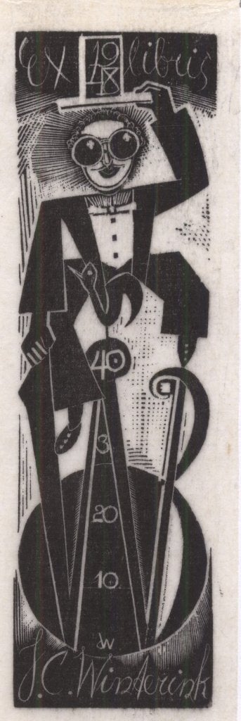 0374 Ex Libris Nederland : Cor de Wolff, 1948, Antiek en Kunst, Kunst | Etsen en Gravures, Verzenden, Ex libris
