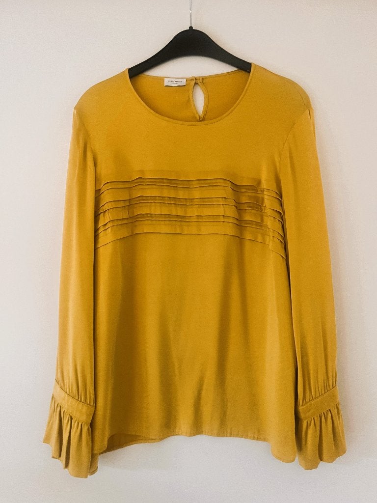 mosterdgeel zijde blousje van Gerry Weber maat 42, Overige kleuren, Maat 42/44 (L), Ophalen of Verzenden, Zo goed als nieuw
