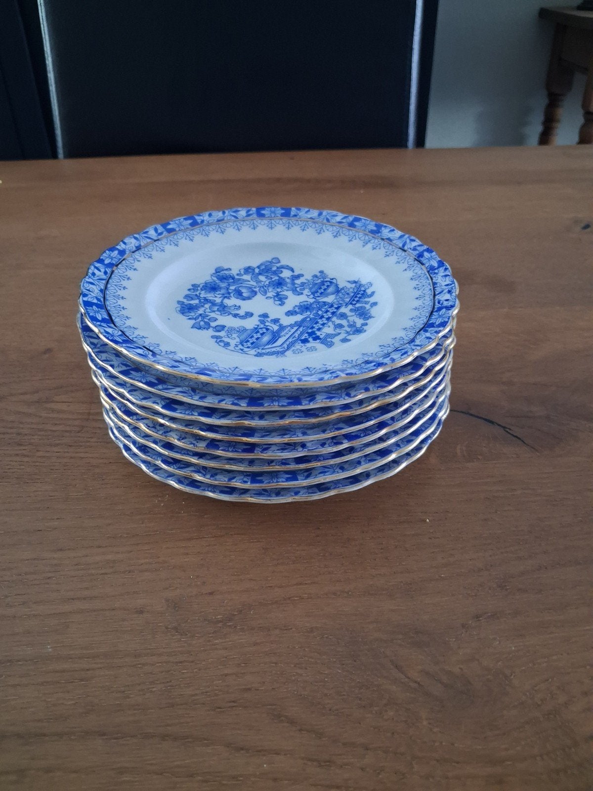 Antieke set van 8 CHINA  BLAU  bordjes - Oscar Schaller, Ophalen of Verzenden