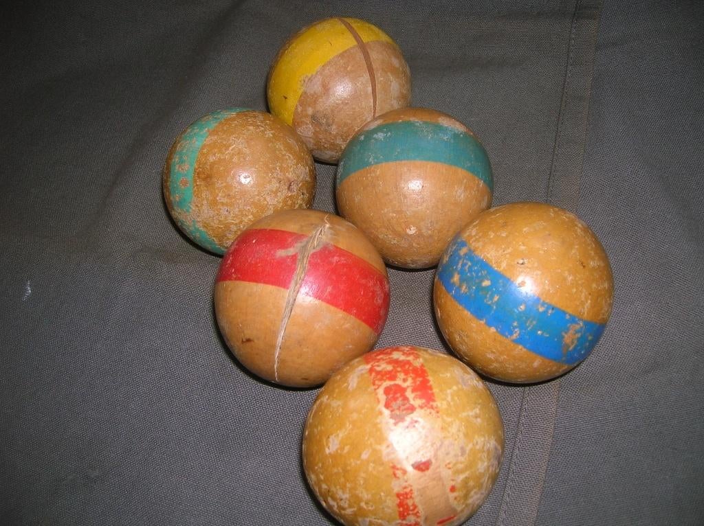 6 houten ballen gebruikte staat, Antiek en Kunst, Ophalen of Verzenden