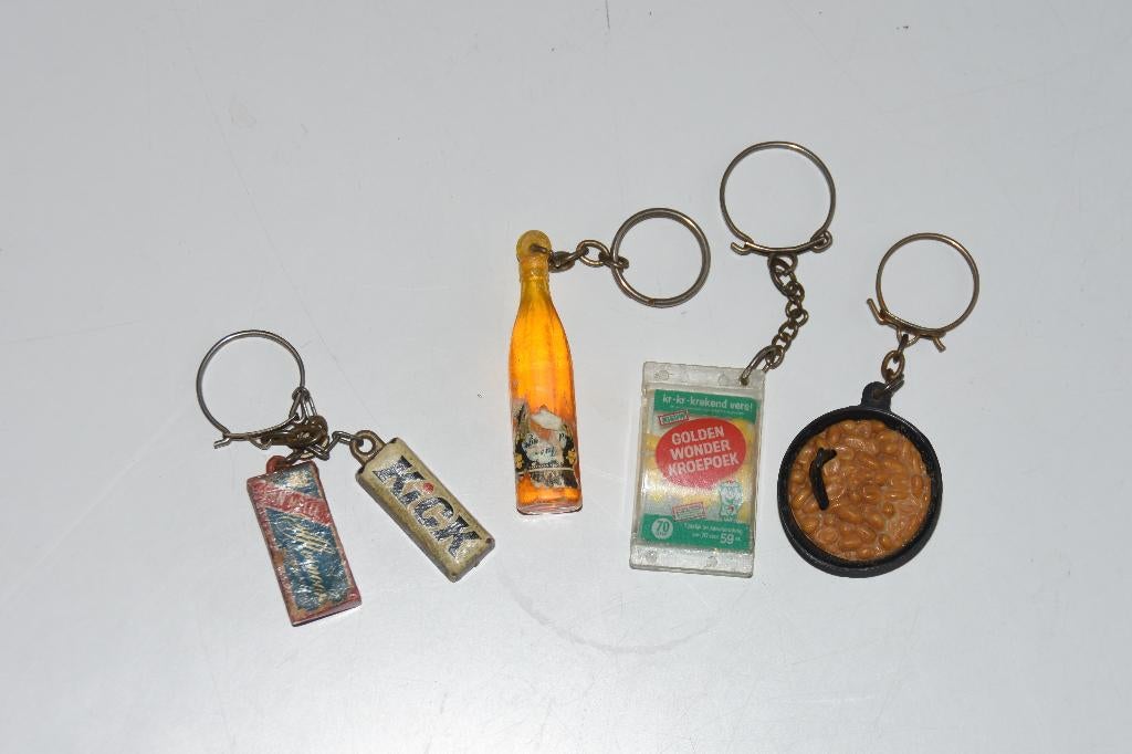 Sleutelhangers Van Nelle, Kick, Golden Wonder, fles & pinda, Verzamelen, Sleutelhangers, Verzenden