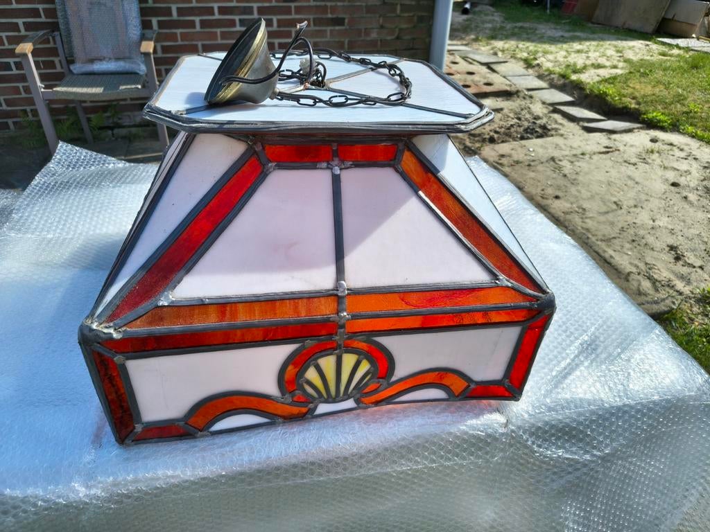 Vintage Tiffany-stijl Plafondlamp - Glas-in-lood, Ophalen of Verzenden