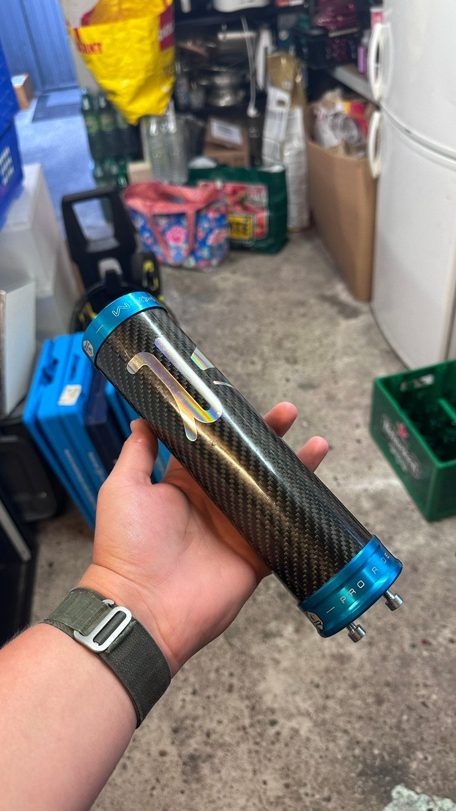 KRM carbon & blauw demper 70/90, Ophalen of Verzenden, Zo goed als nieuw, Uitlaat