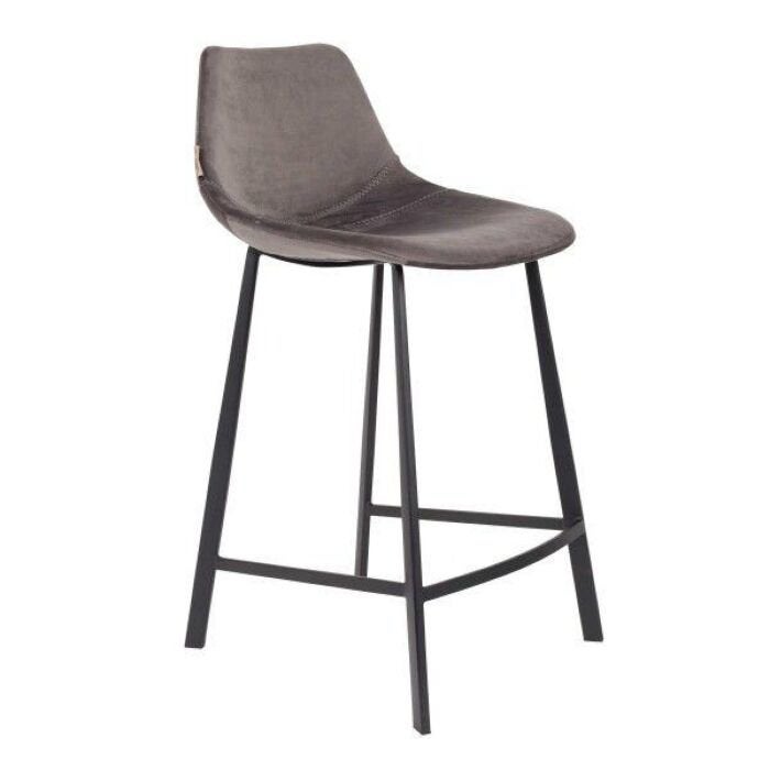 Dutchbone Franky Velvet 4 grijze barkruk metalen onderstel, Huis en Inrichting, Barkrukken, Ophalen, Met voetsteun, 60 tot 90 cm
