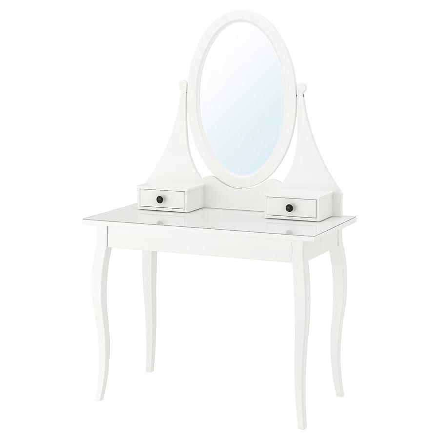 Gebruikte ikea hemnes Witte kaptafel met spiegel en lades, 100 tot 150 cm, Zo goed als nieuw, Hout, 50 tot 100 cm