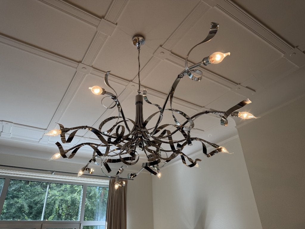 Jacco Maris Ruban Plié 10-arm Hanglamp – Chroom, Huis en Inrichting, Lampen | Hanglampen, Ophalen
