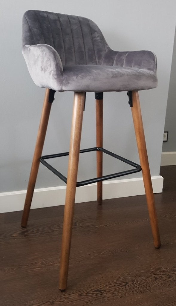 VOORRAAD Luxe robuuste barkruk Velours Grijs Laatste OP=OP!, Met voetsteun, 60 tot 90 cm, Nieuw, Ophalen of Verzenden