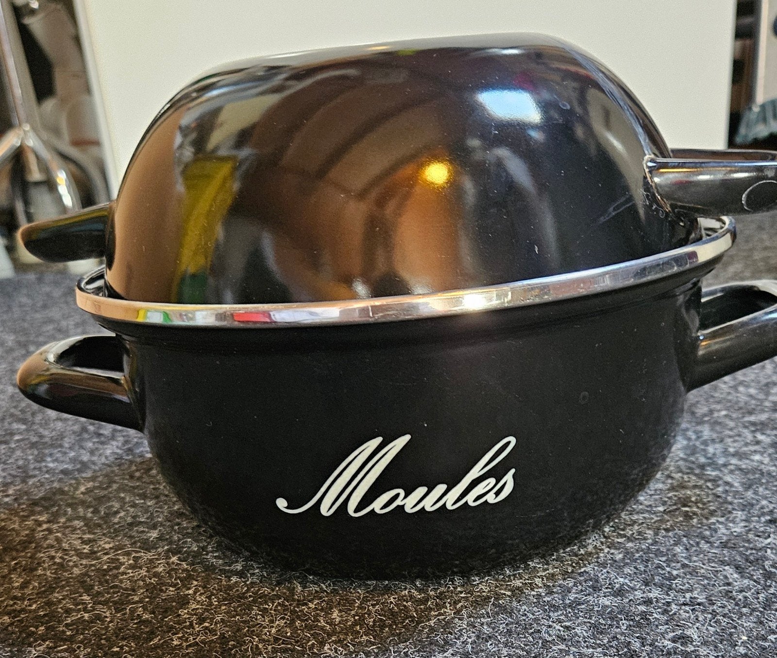 Moule pan - mosselpan - emaille - zwart, Ophalen, Gebruikt, Overige typen, Met deksel