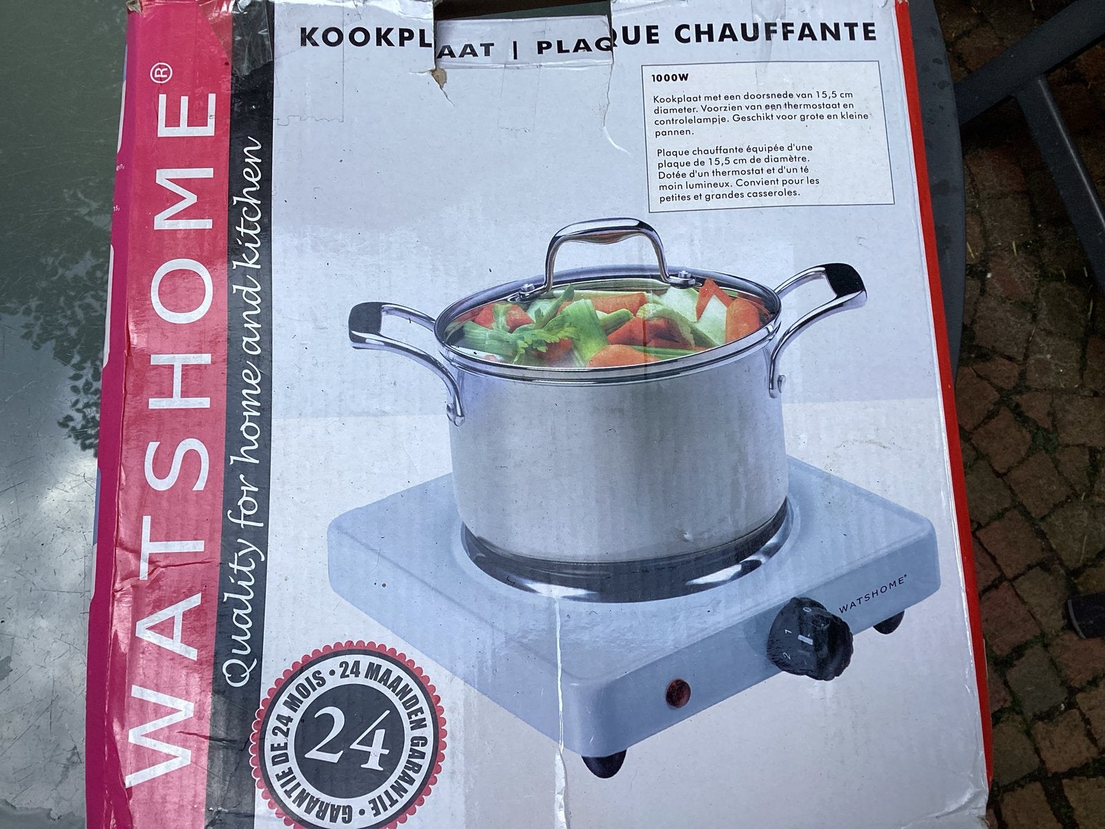 WATSHOME Kookplaat 1000W - Draagbaar en Compact, Witgoed en Apparatuur, Kookplaten, Nieuw, 3 kookzones of minder, Ophalen of Verzenden