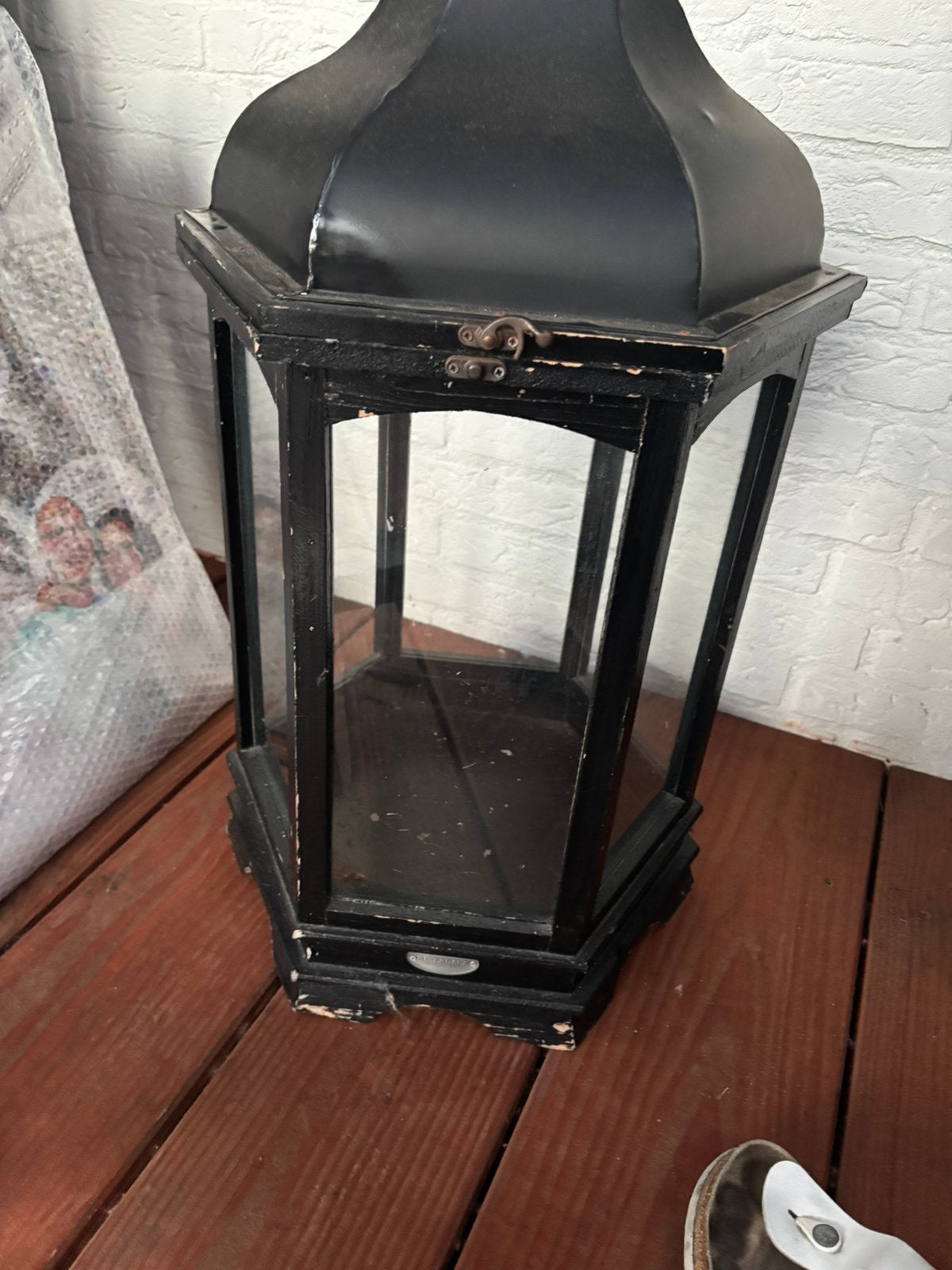 Riverdale brocante windlicht, Huis en Inrichting, Woonaccessoires | Kandelaars en Kaarsen, Ophalen, Gebruikt, Hout