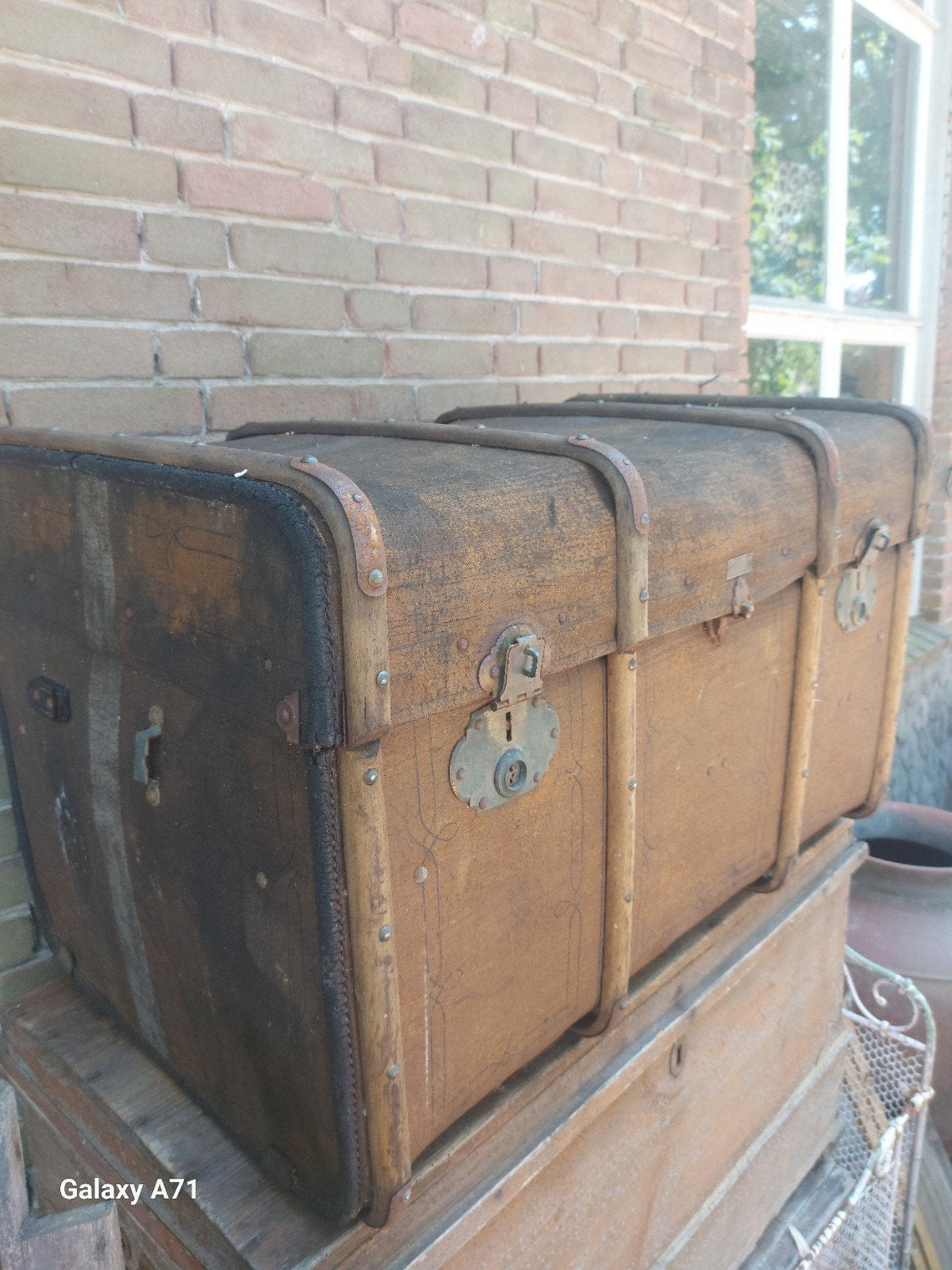 Antieke speelgoedkist reiskoffer 1880 TITANIC scheepskist, Ophalen, Minder dan 50 cm