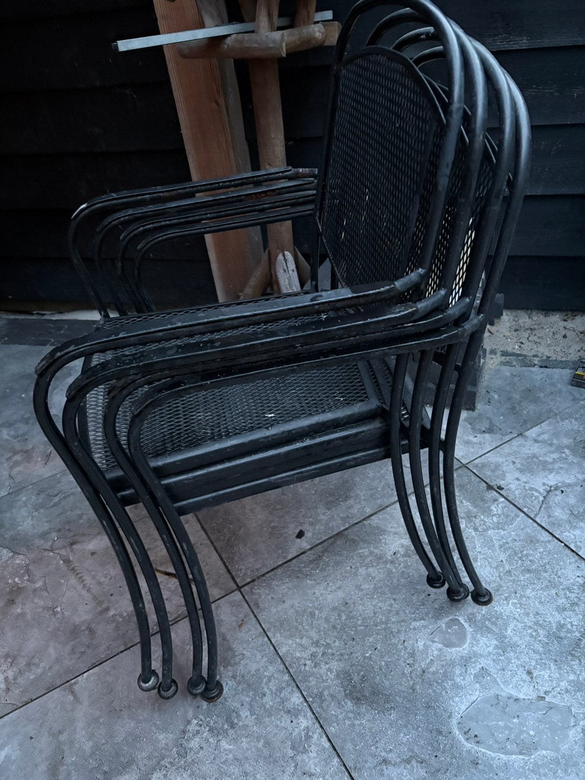 4 ijzeren tuinstoelen - gratis!, Ophalen, Gebruikt, Metaal