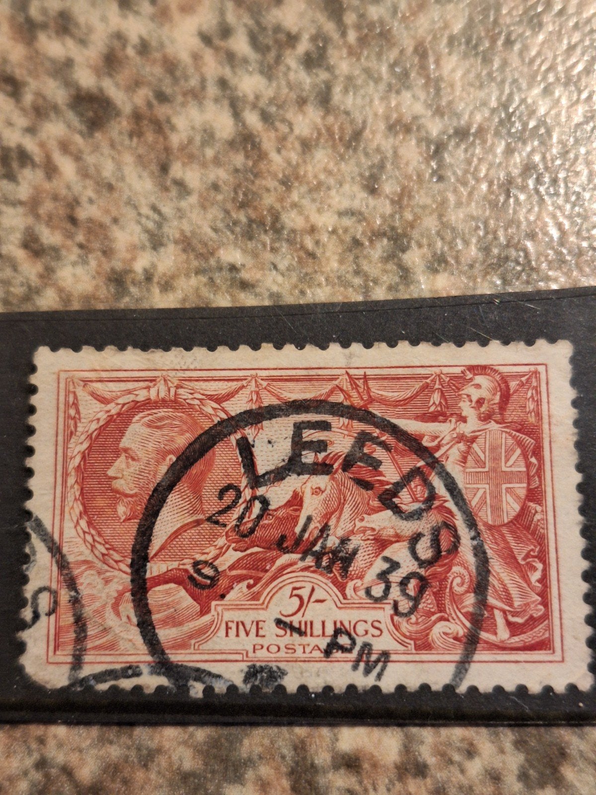 Engeland 1934 5 Shilling Karmijnrood Gestempeld Postzegel, Ophalen of Verzenden, Gestempeld