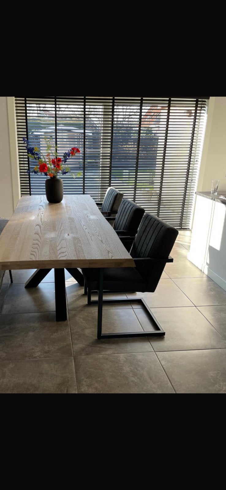 Houten jaloezie, Huis en Inrichting, Tafels | Eettafels, Ophalen, Zo goed als nieuw, Rechthoekig, 200 cm of meer