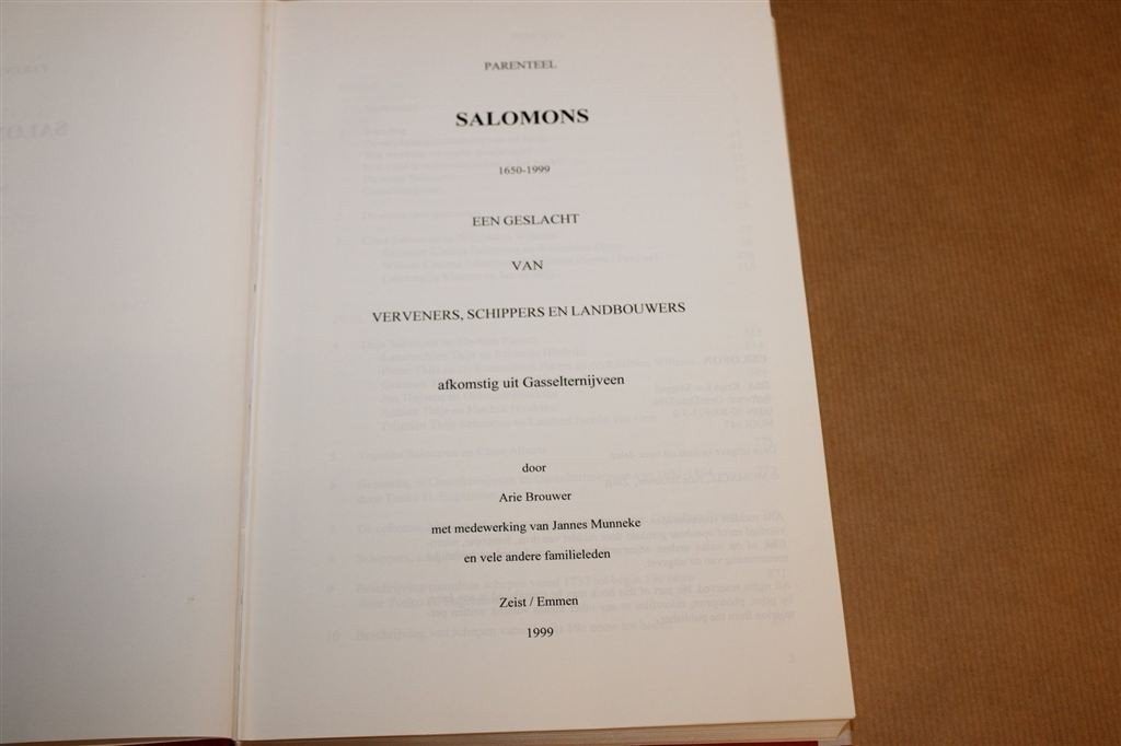 Parenteel Salomons 1650-1999 — Genealogie Gasselternijveen, Ophalen of Verzenden, Gelezen