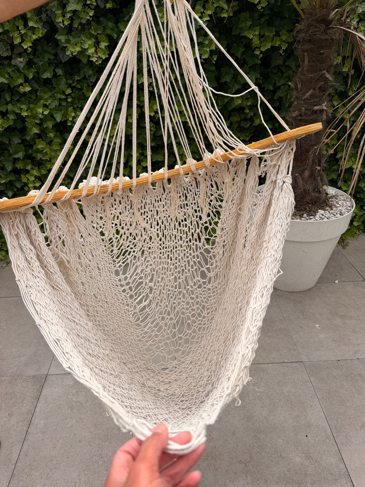 Hangstoel van macramé uit Mexico, Tuin en Terras, Hangmatten, Ophalen, Opvouwbaar, Meerpersoons, Zo goed als nieuw