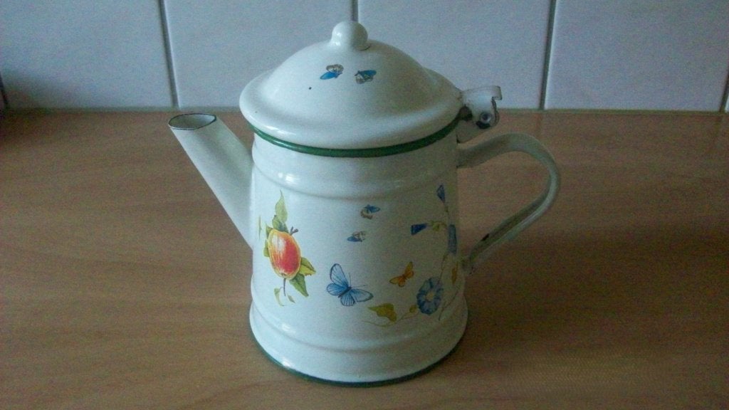 Emaille koffiepotje, Janneke Brinkman, Ophalen of Verzenden, Metaal, Meerkleurig, Overige merken