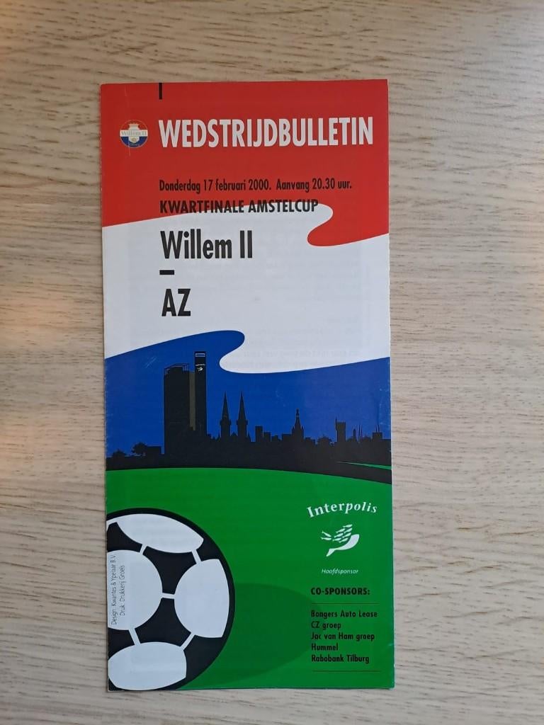 Programmaboekje Willem II - AZ Amstel Cup 2000, Ophalen of Verzenden, Gebruikt, Willem II, Boek of Tijdschrift