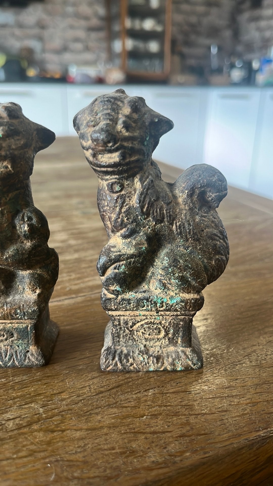 Antieke Gietijzeren Foo Dogs / Tempelleeuwen Set (ca. 1920), Antiek en Kunst, Ophalen of Verzenden