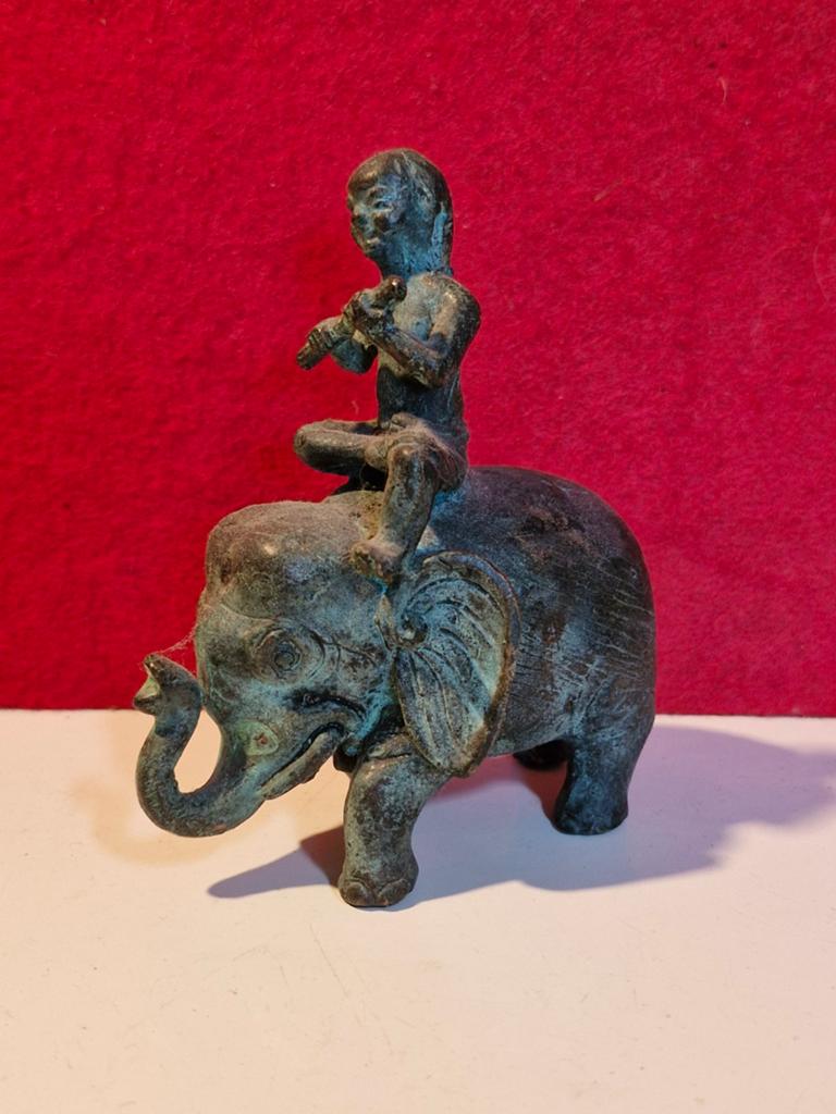 Antiek Aziatisch bronzen olifant met krijger sculptuur, Ophalen of Verzenden