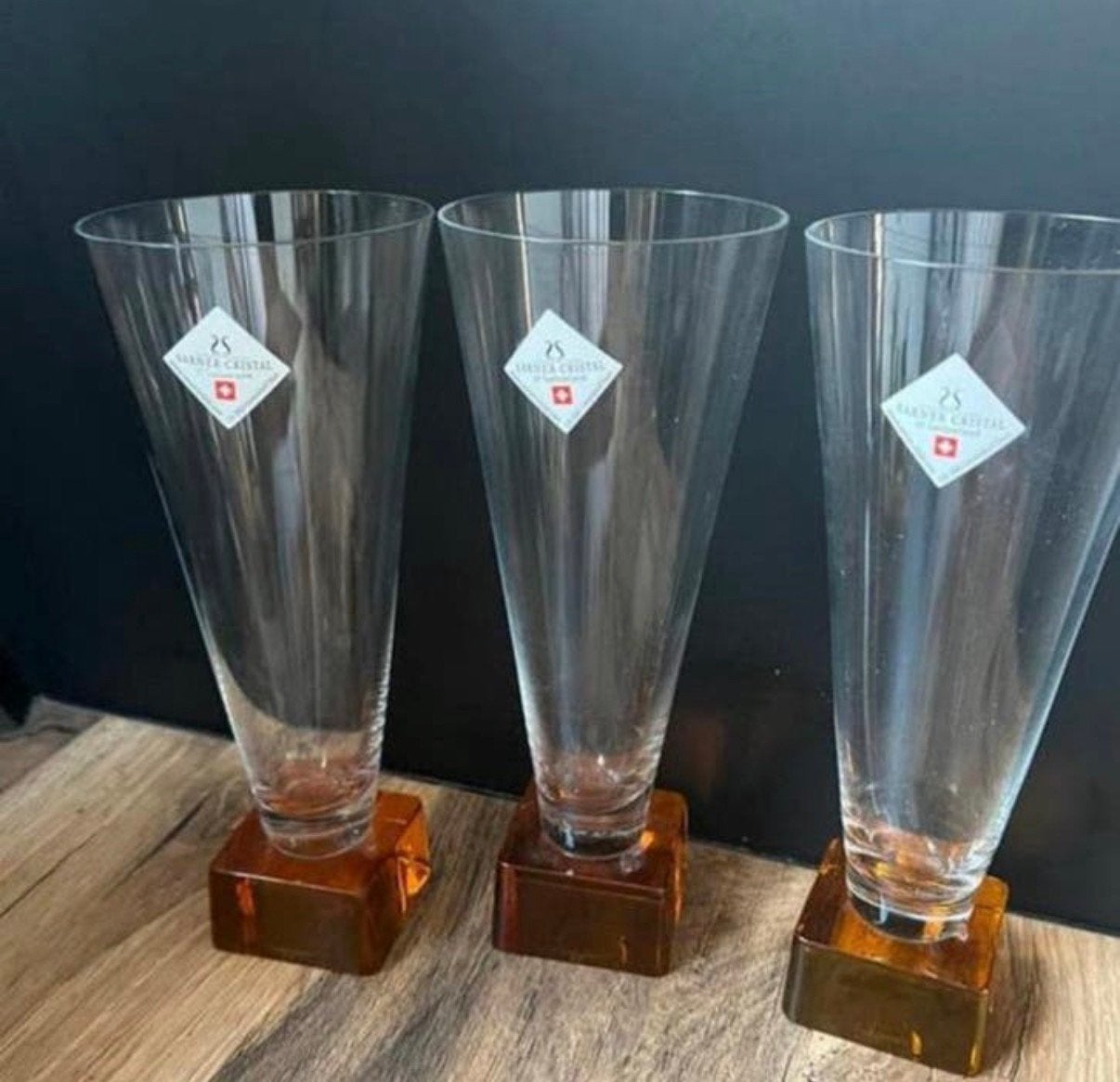 3 Sarner Cristal Prisma Champagne glazen Cube Base, Verzamelen, Ophalen of Verzenden, Zo goed als nieuw, Overige typen