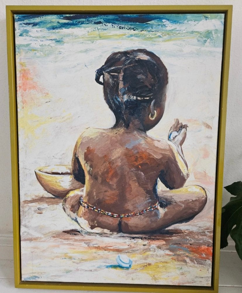 Prachtig Afrikaans olieverf schilderij - Kind op strand, Ophalen