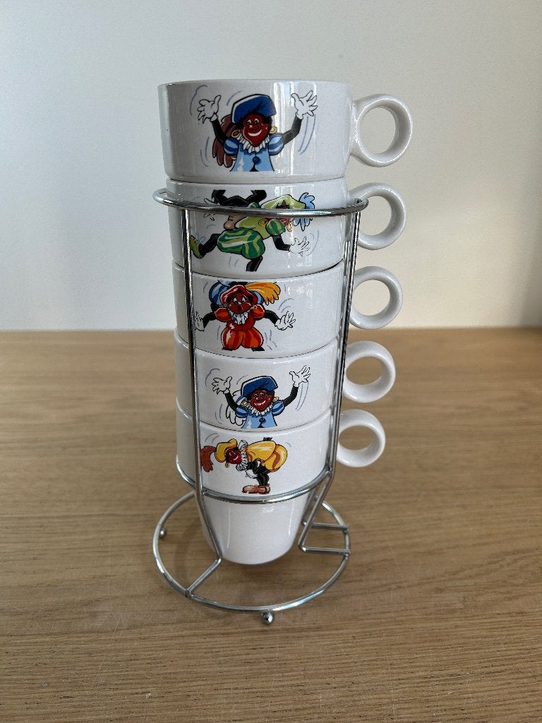 Vintage Sinterklaas Mokken Bekers Set van 5, Ophalen of Verzenden, Zo goed als nieuw