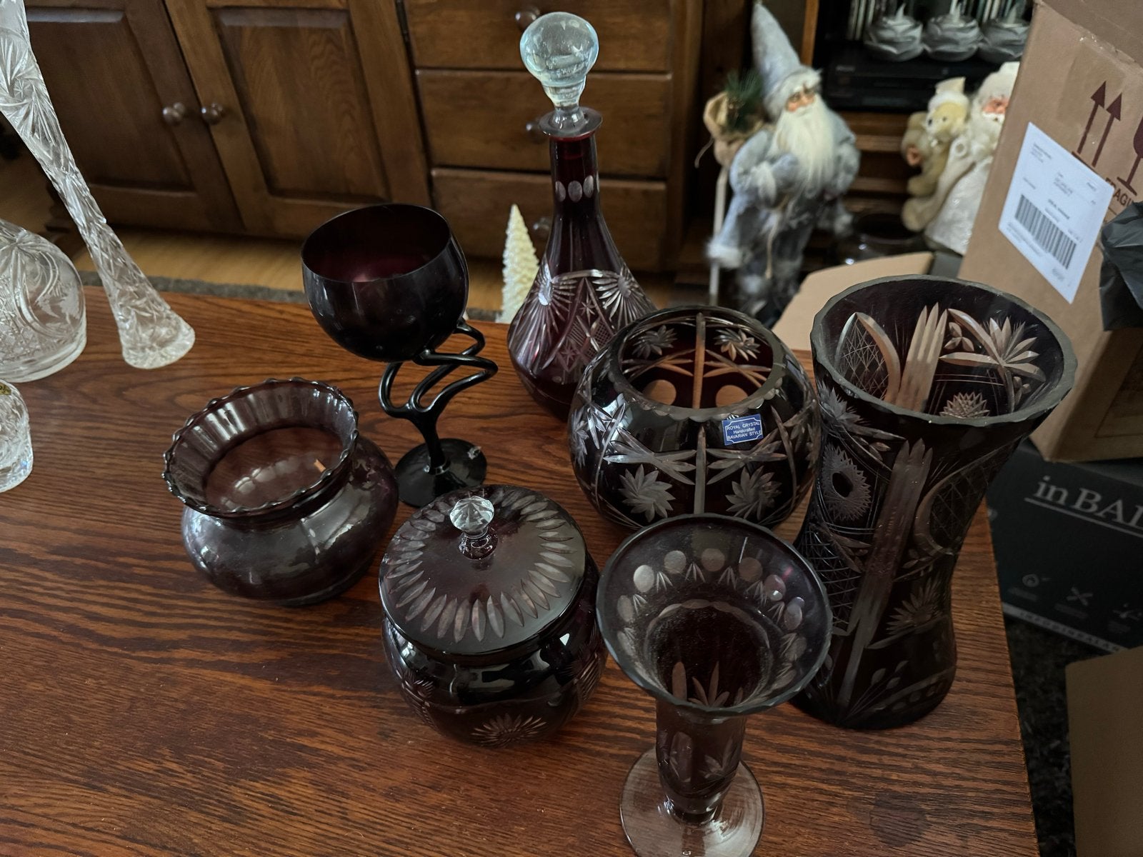 Prachtig robijnrood kristallen servies - Royal Crystal, Antiek en Kunst, Ophalen