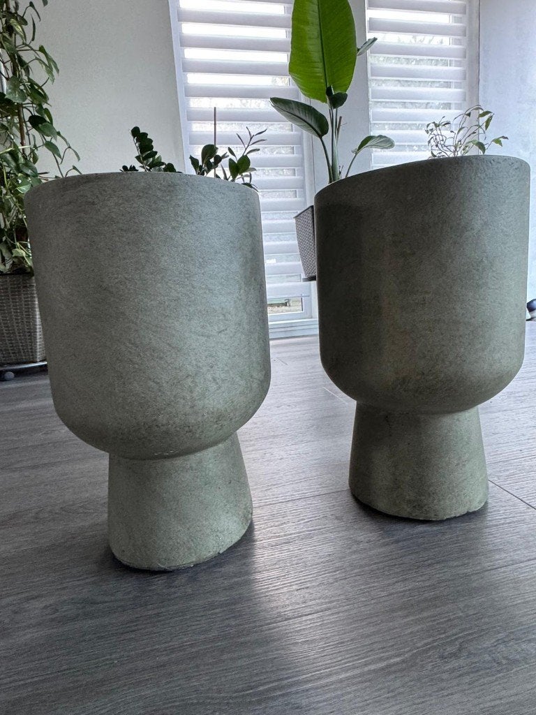 2 stijlvolle design bloempotten, groen/grijs, 41 cm hoog, Rond, Nieuw, Binnen, Aardewerk