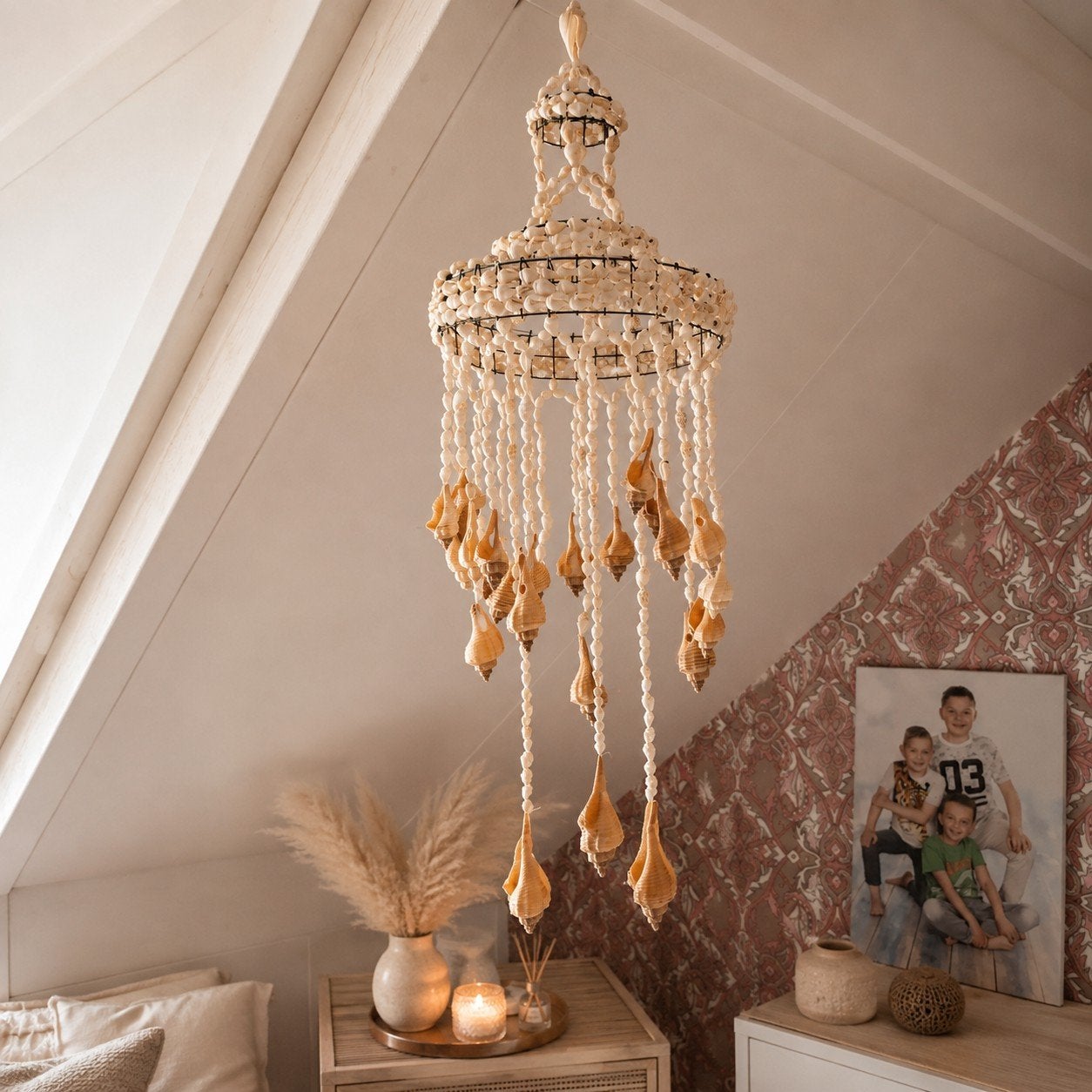 Lamp Beras Kipás 45 cm | Ibiza Boho | Handgemaakt Indonesië, Tuin en Terras, Ophalen of Verzenden, Nieuw