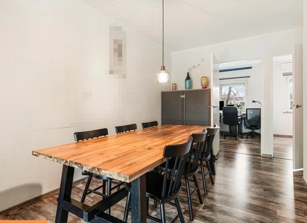 Ikea SKOGSTA eettafel (180cm) + 6 stoelen - Delft, Gebruikt, Ophalen of Verzenden, Vijf personen of meer, 150 tot 200 cm