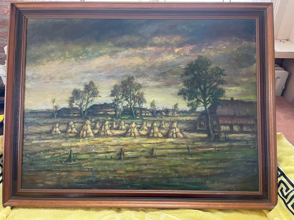 Olieverf klassiek boerenlandschap, Antiek en Kunst, Kunst | Schilderijen | Klassiek, Ophalen of Verzenden