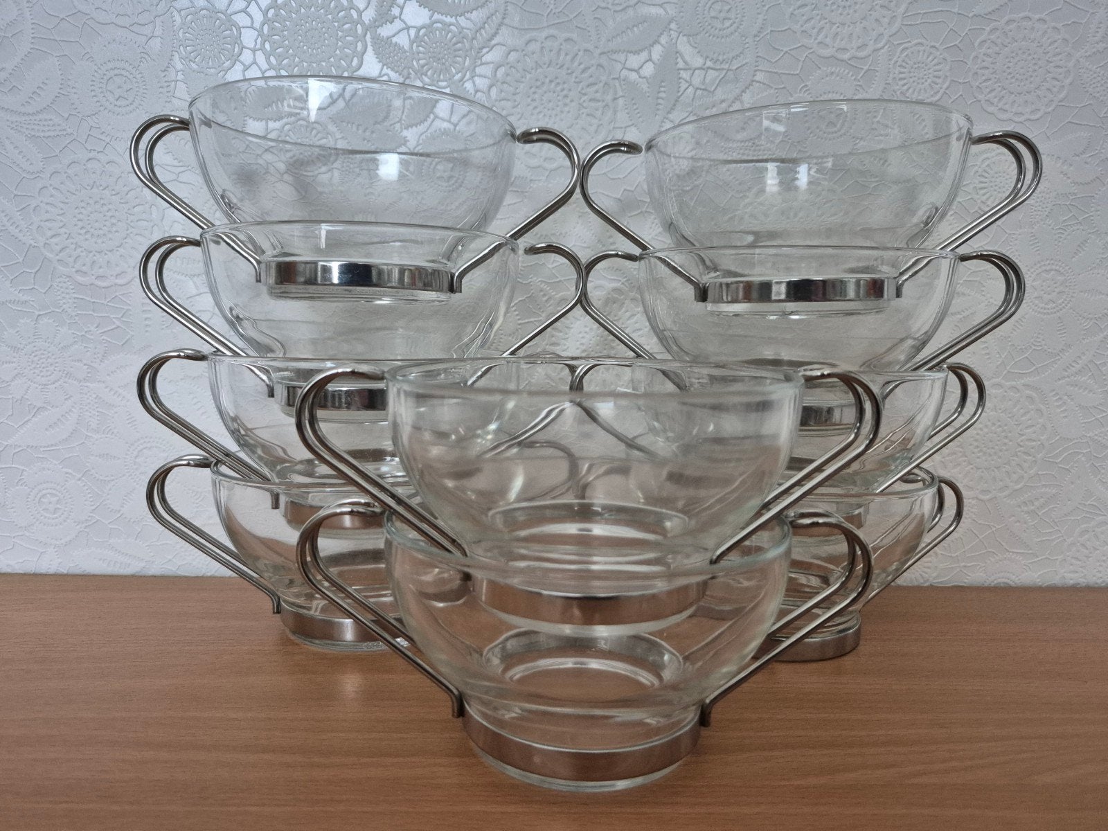 Set van 10 retro vintage Vitrosax Italy glazen soepkommen., Glas of Glazen, Overige merken, Ophalen of Verzenden, Overige stijlen