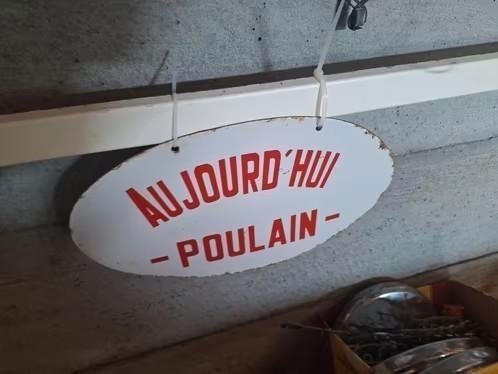Vintage Emaille Bord "Aujourd'hui Poulain" - 38 cm, Ophalen of Verzenden
