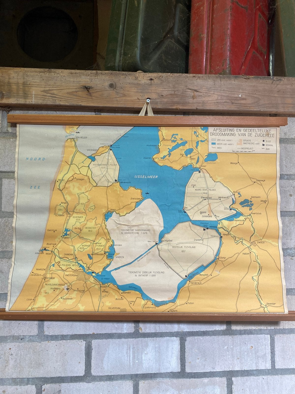 Vintage kaart Afsluiting en Droogmaking van de Zuiderzee, Landkaart, 1800 tot 2000, Nederland, Ophalen