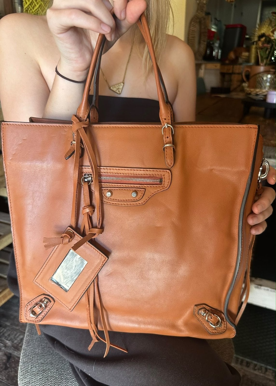 Balenciaga papier a4- Cognac Leer, Ophalen of Verzenden, Gebruikt, Bruin, Handtas