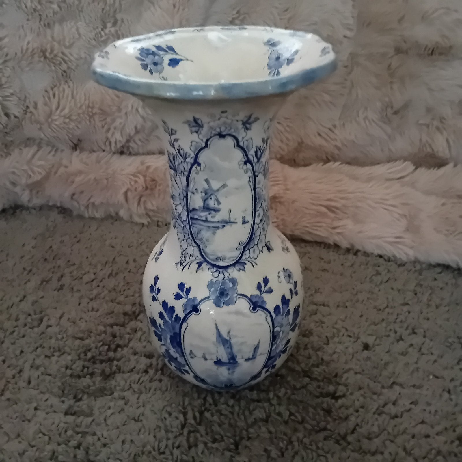Antieke Vaas met Molen en Zeilboot Decor, Verzenden