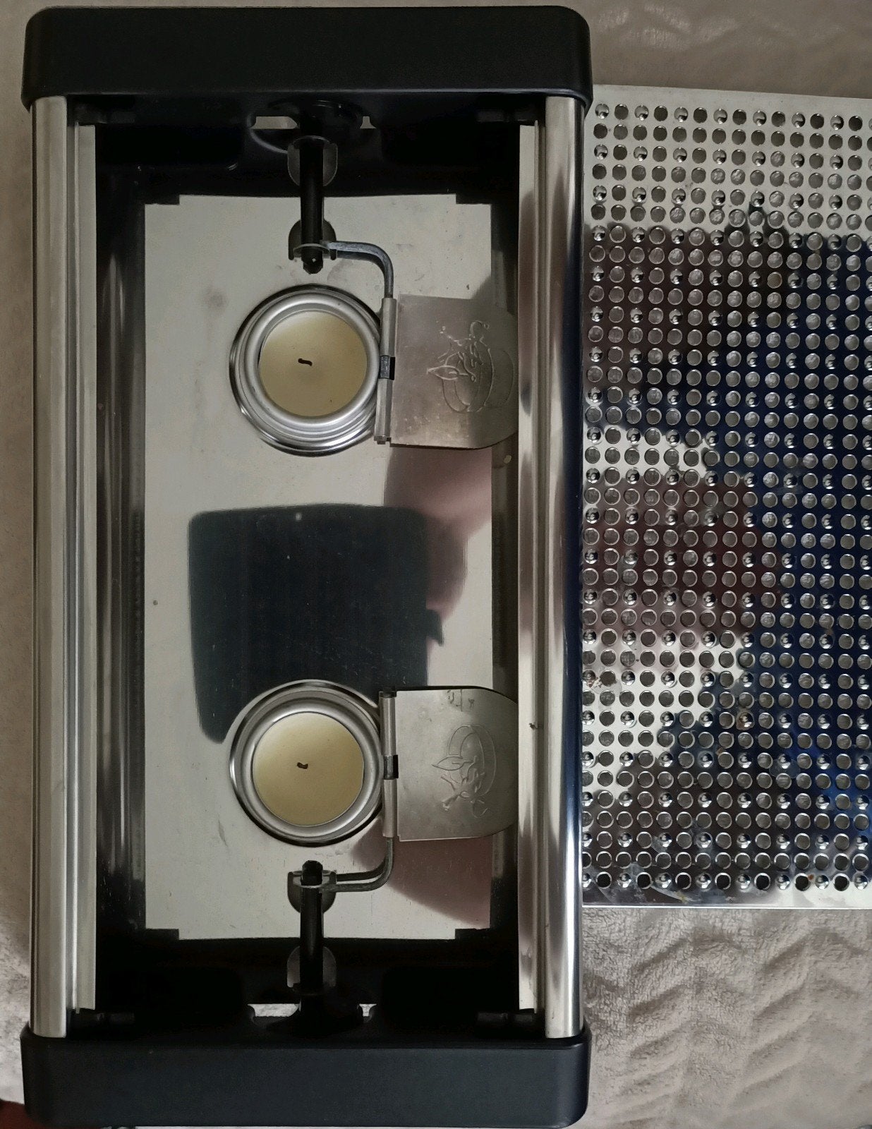 Brabantia Warmhoudplaat,2 pits theelicht,zwart met rvs!, Ophalen, Zo goed als nieuw