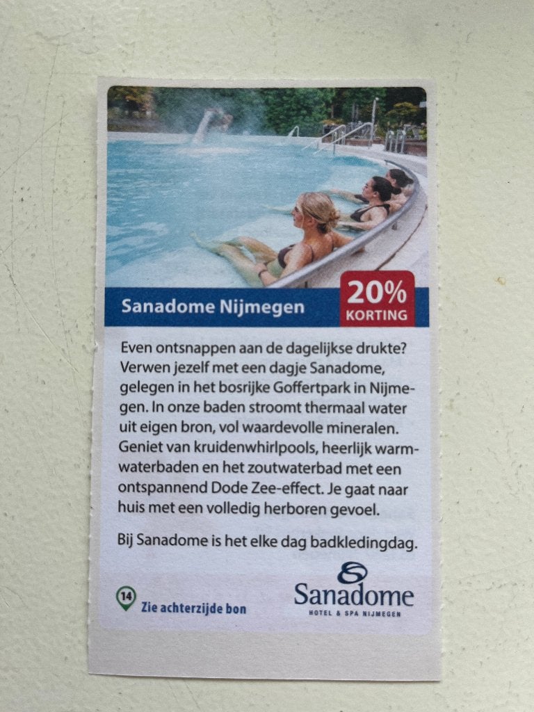 Kortingsbon sauna Sanadome Nijmegen, Drie personen of meer, Kortingsbon, Spa of Sauna