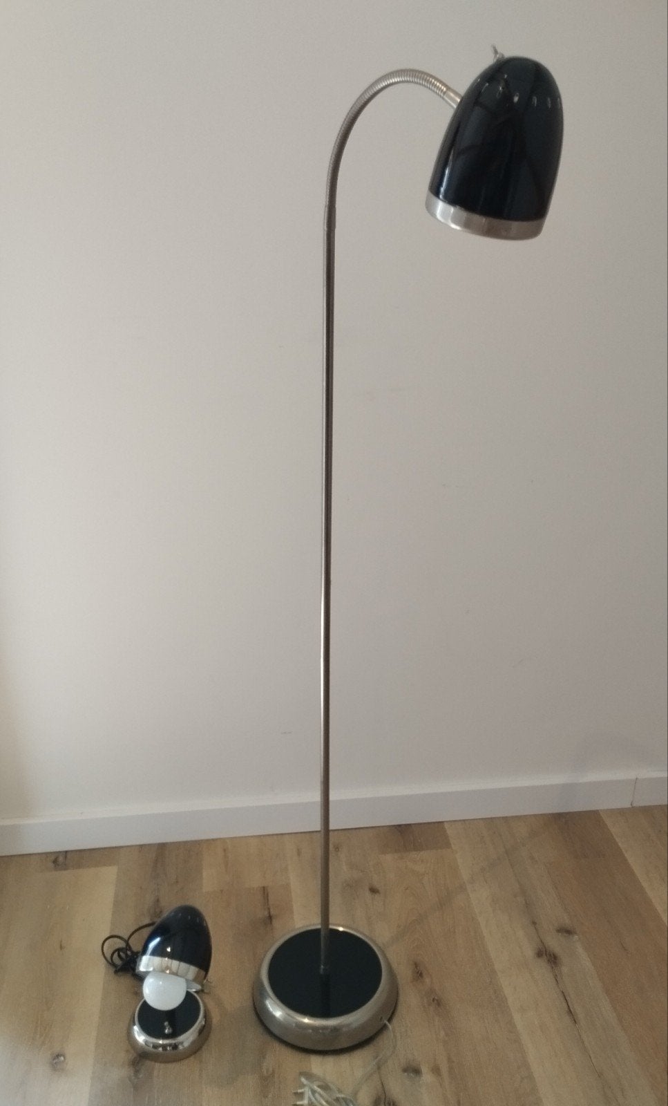 Harley Vloerlamp en Tafellamp Set - Zwart/Chroom, Ophalen, Gebruikt, E27 (groot), Metaal