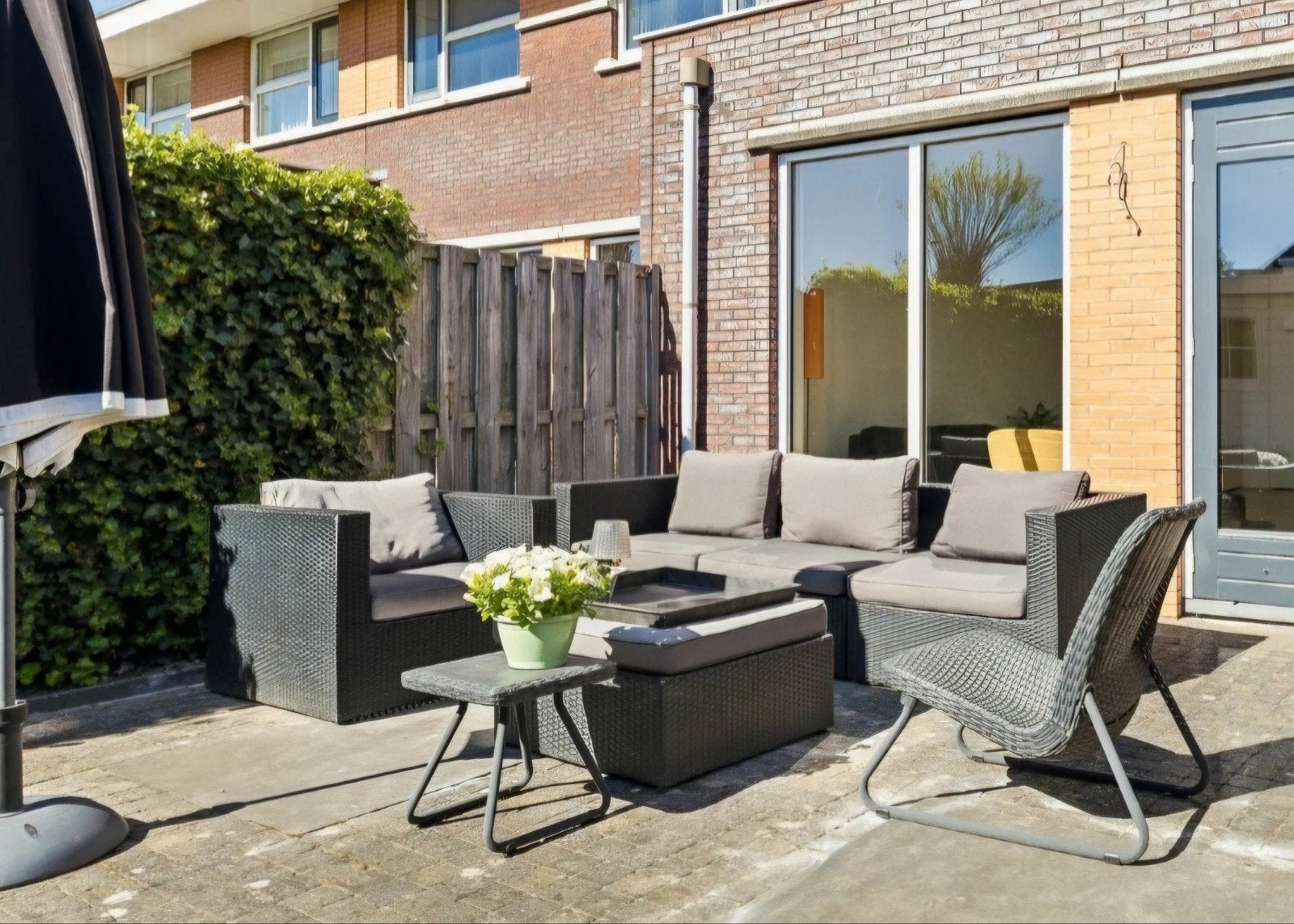 Comfortabele tuinset met kussens, Ophalen, 5 zitplaatsen, Loungeset, Wicker