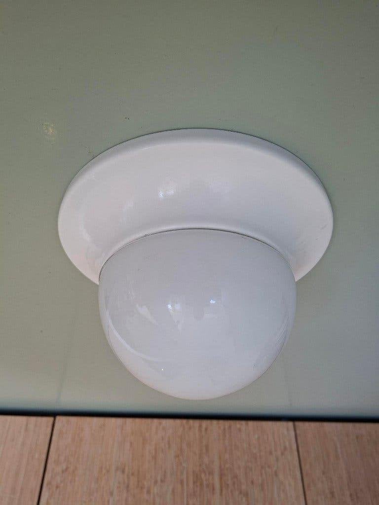 vintage Massive plafonniere glazen bol mid century space age, Vintage, 25 cm, Zo goed als nieuw, Wit