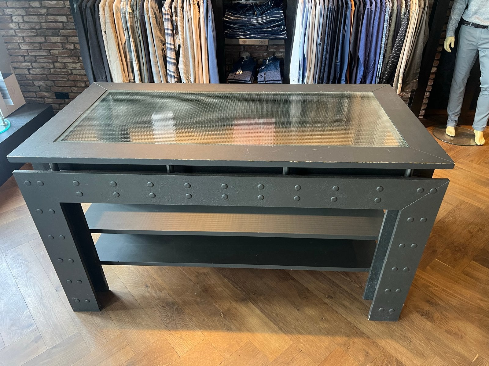 Robuuste presentatietafel met glasplaat, Ophalen, Rechthoekig, 100 tot 150 cm, 50 tot 100 cm