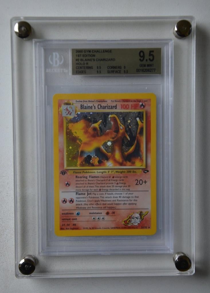 Blaine's Charizard Holo Gym Challenge 1st Edition BGS 9.5, Ophalen of Verzenden, Gebruikt, Losse kaart, Foil