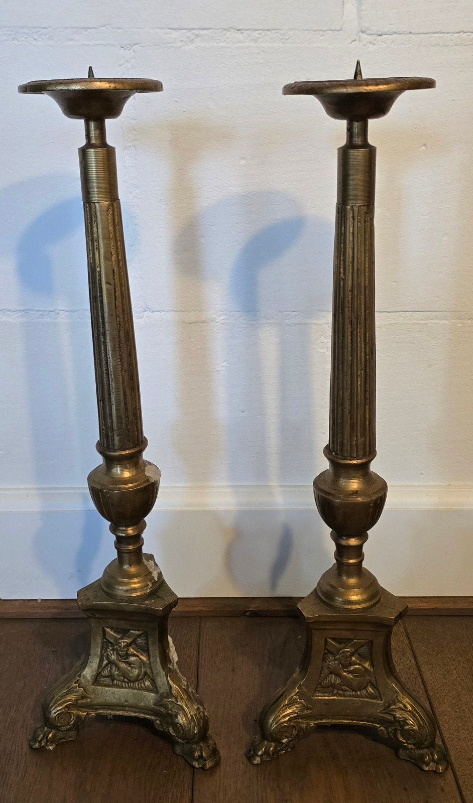 Mooi stel hoge kandelaars, Ophalen, Koper of Brons