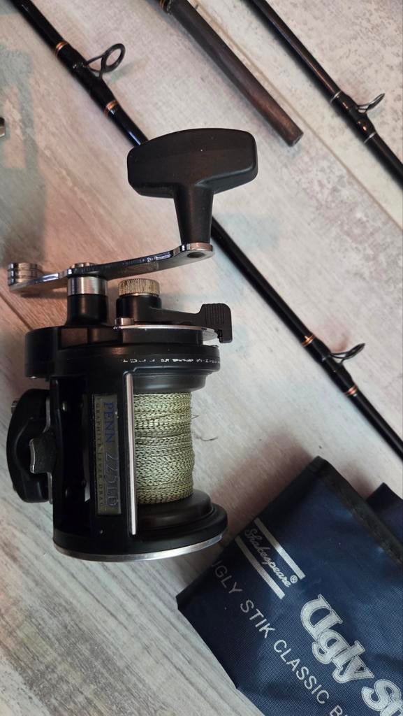 1 Zeehengel met reel, Ophalen of Verzenden, Werphengel