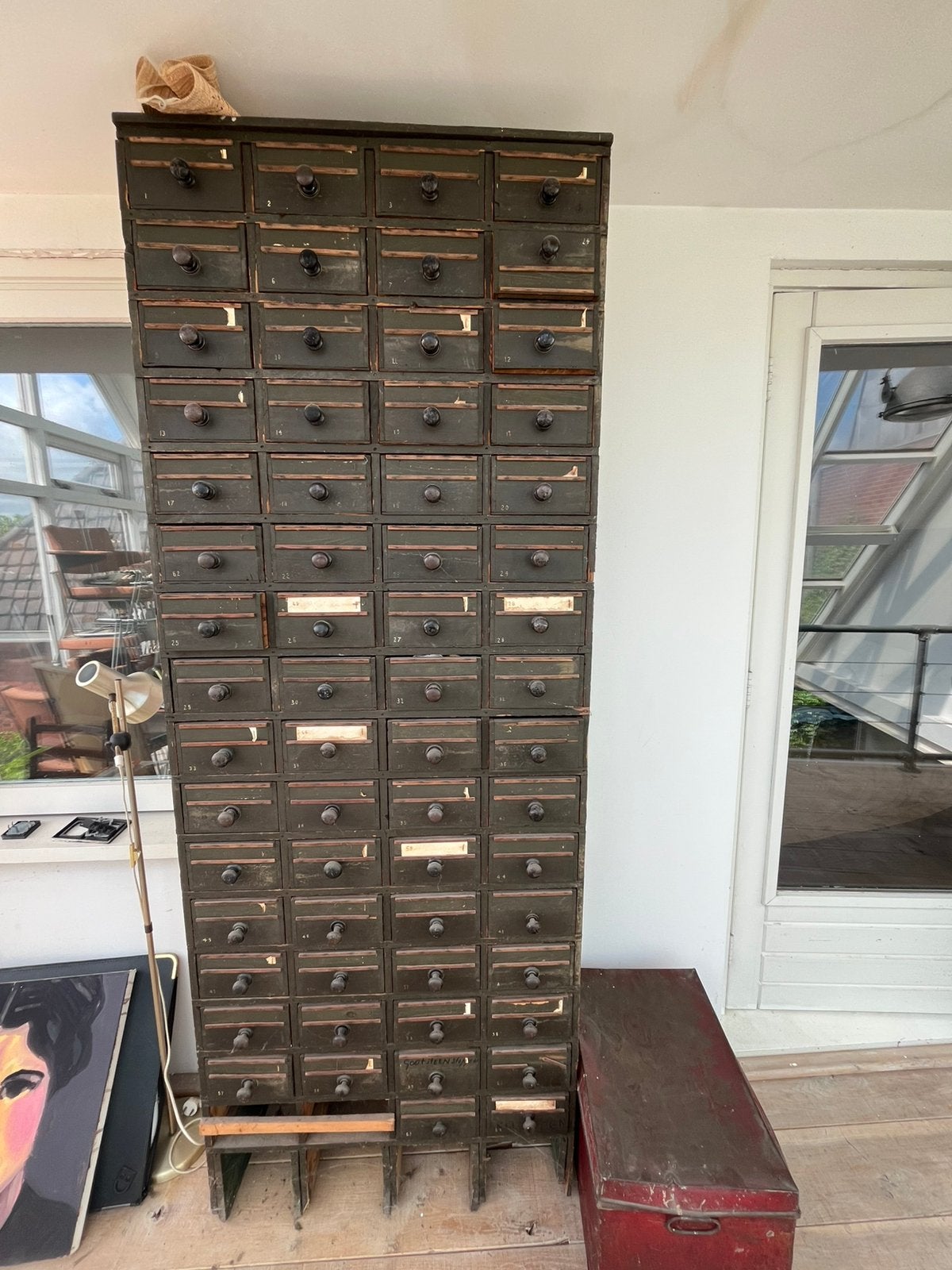 Industriele antieke kast, Ophalen, Gebruikt, 5 laden of meer, Minder dan 100 cm
